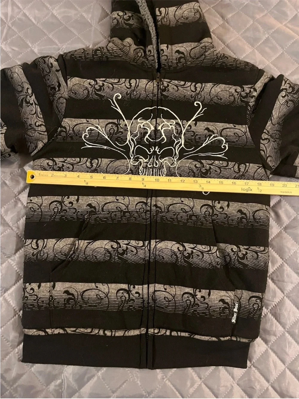 Silver Point Y2K Skull Tribal Grunge Skater Hoodie Sherpa Full Zip Boys L Men XS